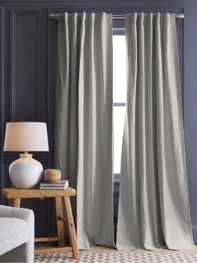 NWT QUINCE 48x96 Cotton Slub Room Darkening Curtain Cloud